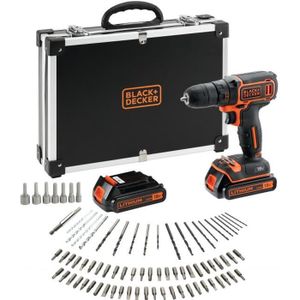 PERCEUSE BLACK+DECKER Perceuse Visseuse Sans Fil 18 V Li-Ion avec Chargeur BDCDC18BAFC-QW avec 80 Accessoires, 2 Batteries 1,5 Ah, 1 Coffret