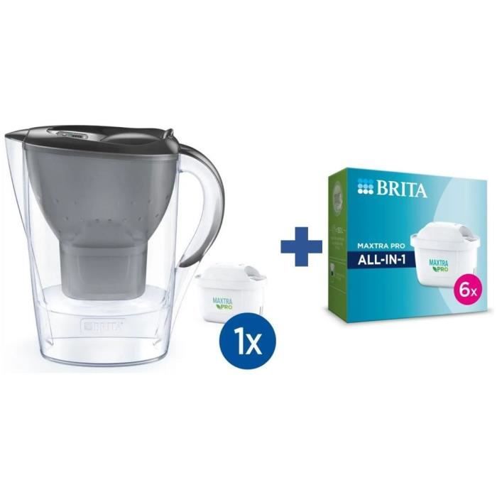Carafe marella grise BRITA + Pack de 6 cartouches MAXTRA PRO All-In-1