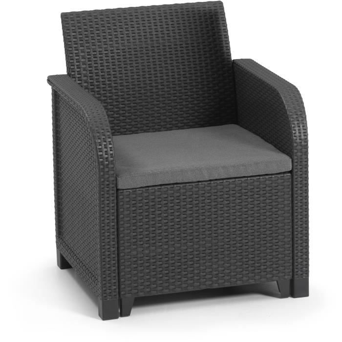 fauteuil de jardin avec coussin - en résine - allibert by keter - sanremo - gris graphite