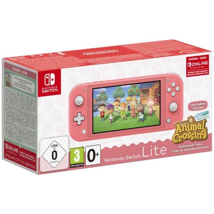 Console portable Nintendo Switch Lite • Corail + Animal Crossing: New Horizons (Code) + 3 mois d'abonnement NSO (Code)