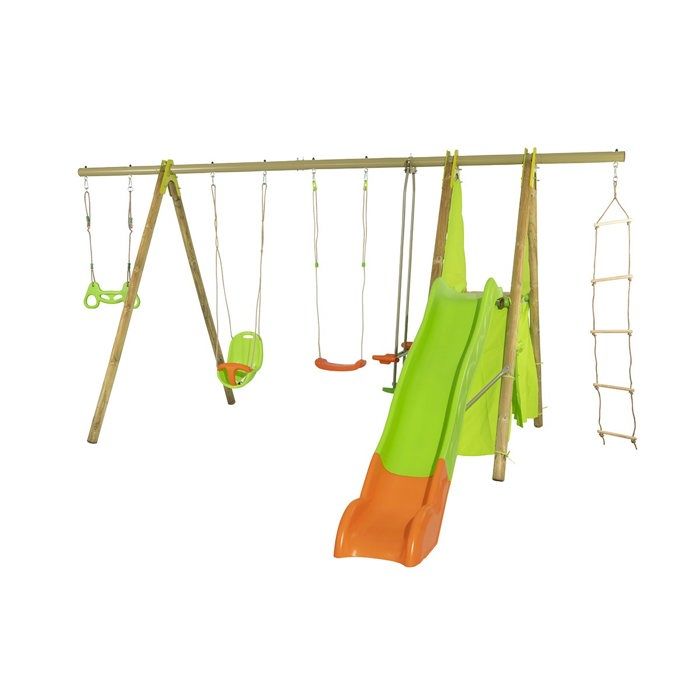 Portique Bois Et Metal 2 30m 1 Balancoire 1 Siege Bebe 1 Face A Face 1 Trapeze 1 Echelle Et 1 Toboggan 2 63m Impala Trigano Cdiscount Jeux Jouets