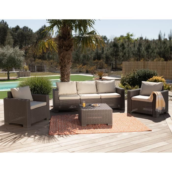 salon de jardin cappuccino en imitation resine tressee allibert by keter 5 personnes california cdiscount jardin