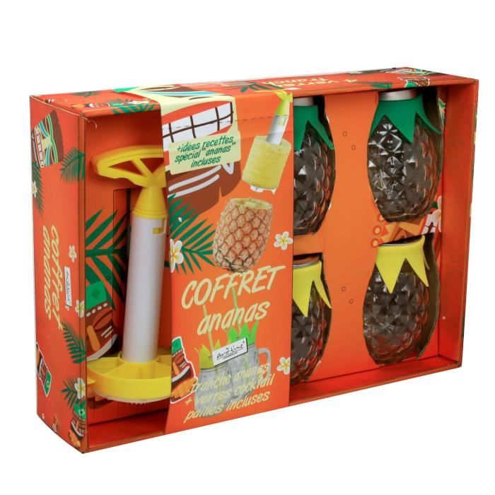 ARD'TIME Coffret 4 verres ananas Tiki Bar Avec pailles, tranche