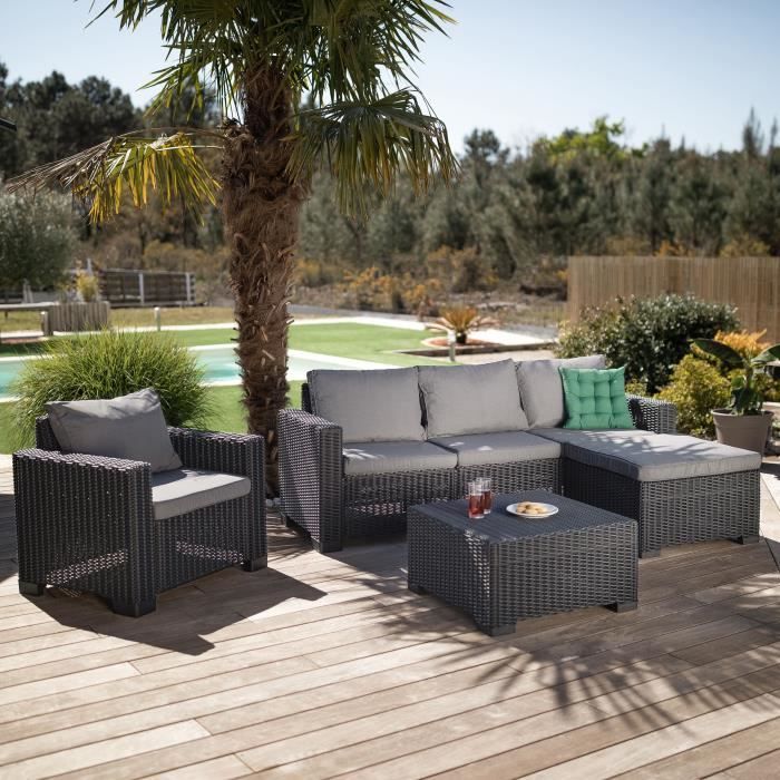 salon de jardin gris en imitation resine tressee allibert by keter 4 personnes moorea cdiscount jardin