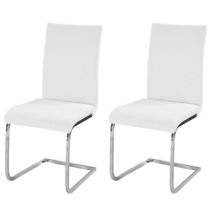 LEA Lot de 2 chaises de salle à manger - Simili blanc - Style contemporain - L 43 x P 56 cm