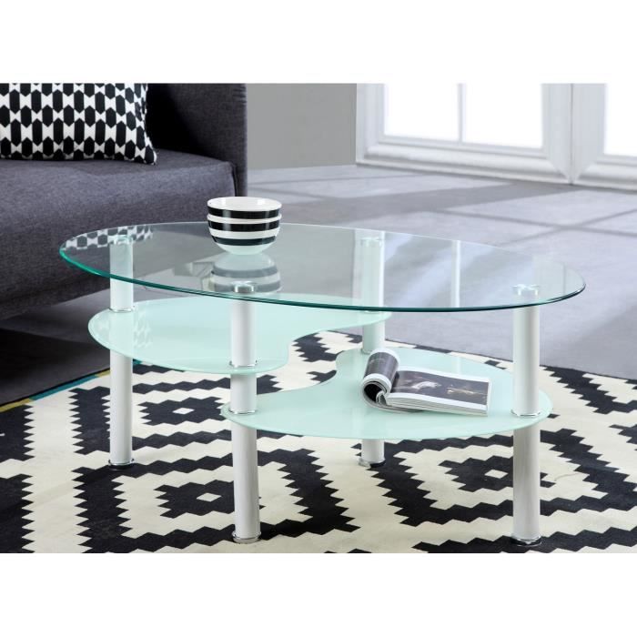 SILVA Table basse en verre blanc Cdiscount Maison