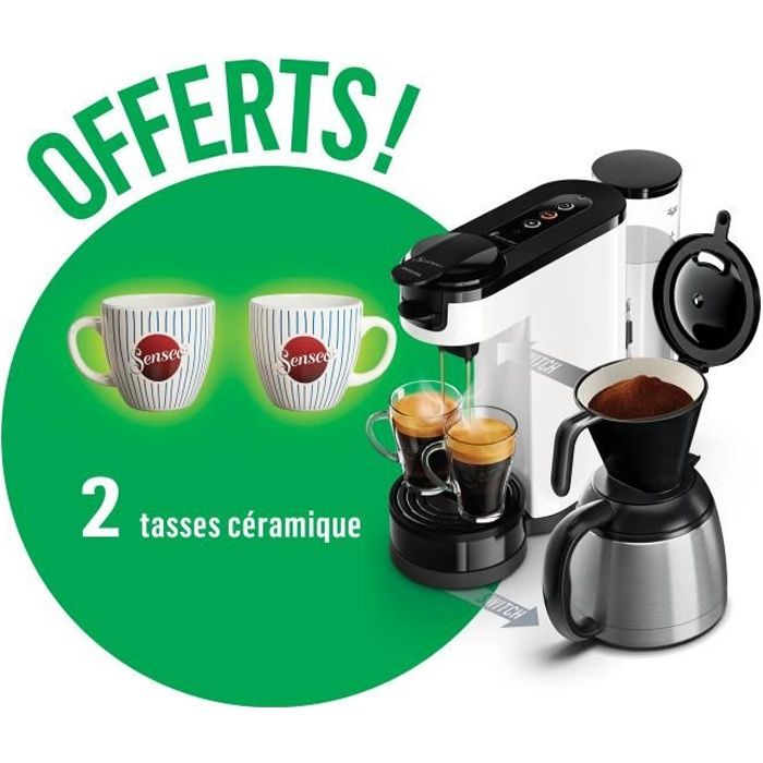 Expresso Philips Senseo Viva Cafe rose + Boîte à dosettes + 2 tasses