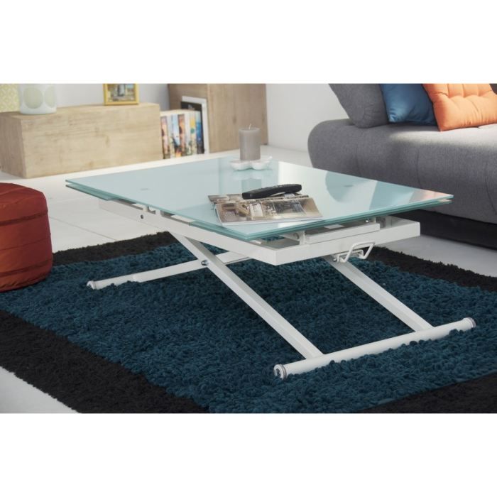 ICE table up&down extensible 110/170 verre blanc Cdiscount Maison