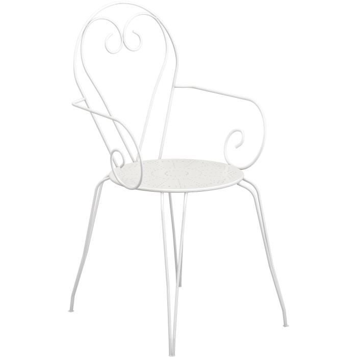 Lot de 4 Fauteuils de jardin romantique empilable en fer forgé - Blanc