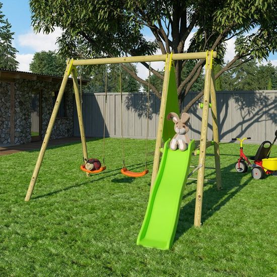 Portique Bois 2 30m 2 Balancoires Et 1 Toboggan 1 73m Dani Trigano Cdiscount Jeux Jouets