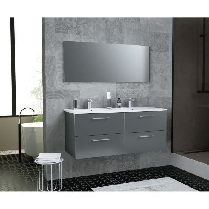 Glossy Meuble De Salle De Bain Double Vasque L 120cm Gris Fonce Laque Brillant Cdiscount Maison