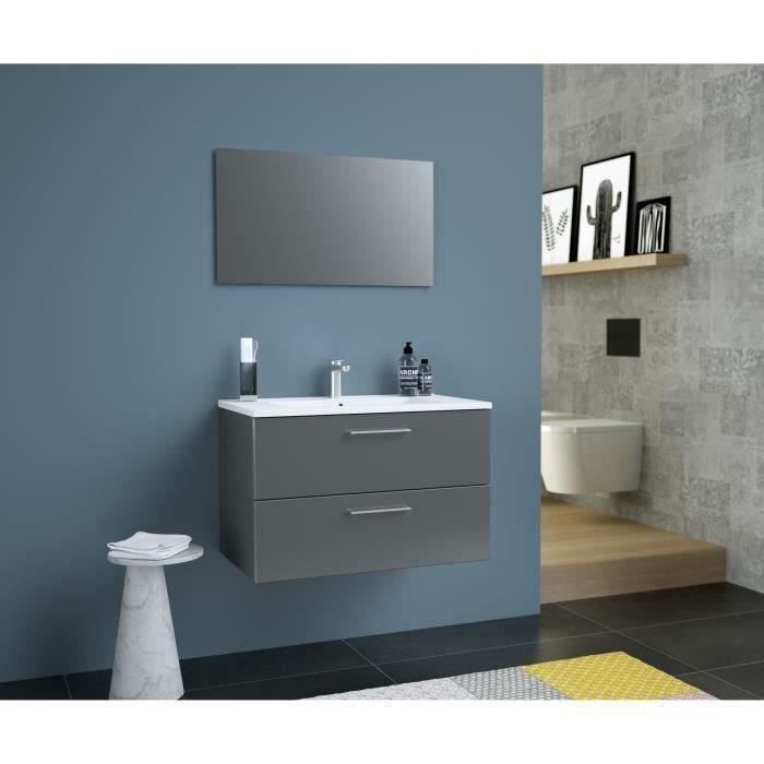 Glossy Meuble De Salle De Bain Simple Vasque L 80cm Gris Fonce Laque Brillant Cdiscount Maison