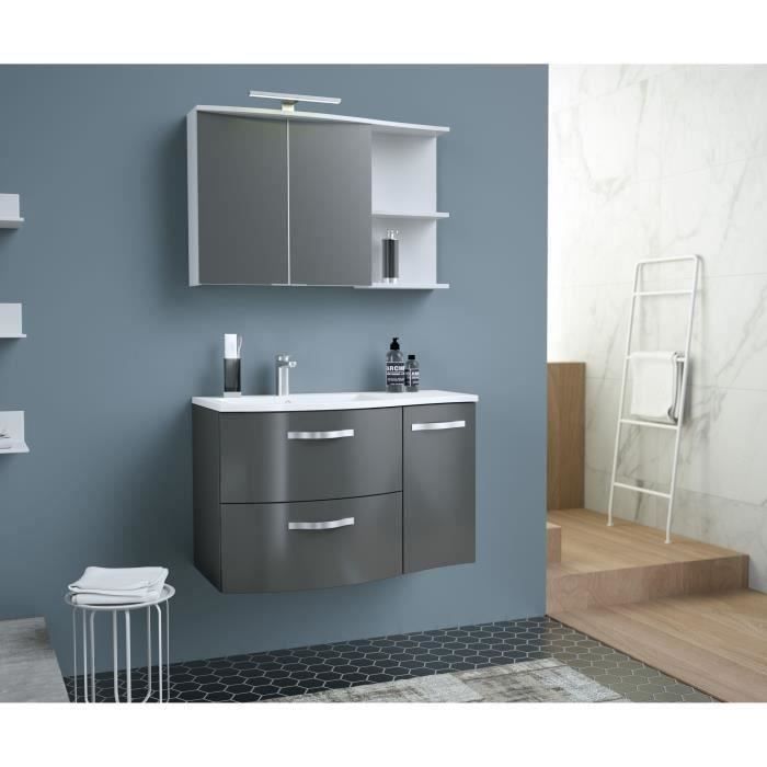 Onde Meuble De Salle De Bain Simple Vasque L 90cm Gris Brillant