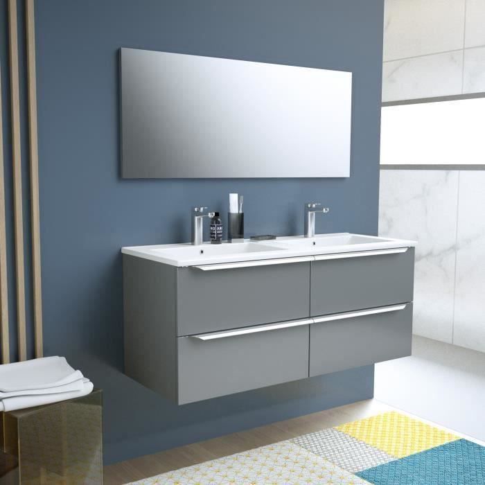 Zoom Meuble De Salle De Bain Double Vasque Avec Miroir L 120cm 4 Tiroirs A Fermeture Ralenties Gris Anthracite Laque Brillant Cdiscount Maison