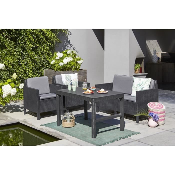 CHICAGO LYON Salon de jardin 4 places en imitation résine tressée 1