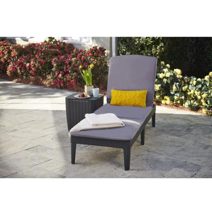 bain de soleil - keter - chaise longue avec coussin jaipur graphite - pliable - résistant aux intempéries
