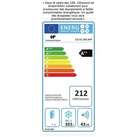 Continental Edison Cc295app Congelateur Coffre 301l Froid