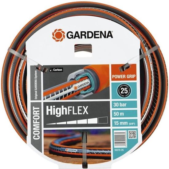 GARDENA Tuyau d'arrosage Comfort HighFlex – Longueur 50m – Ø15mm – Anti nœud et indéformable – Garantie 20 ans (18079-26)