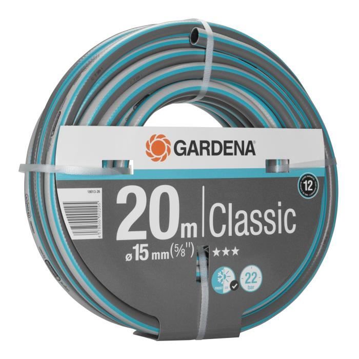 Tuyau d'arrosage Classic GARDENA - Longueur 20m - Ø15mm - Haute résistance pression 22 bar - Garantie 12 ans
