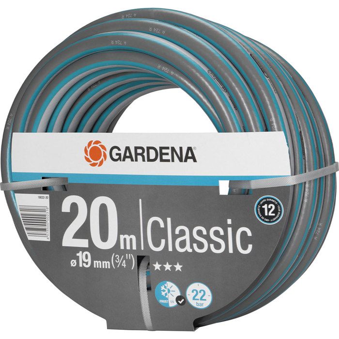 GARDENA Tuyau d'arrosage Classic – Longueur 20m – Ø19mm – Haute résistance pression 22 bar maximum –