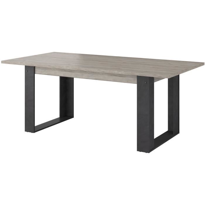Table à manger rectangulaire CESAR - Décor Noir Chêne beige grisé - 6 personnes - industriel - L 200