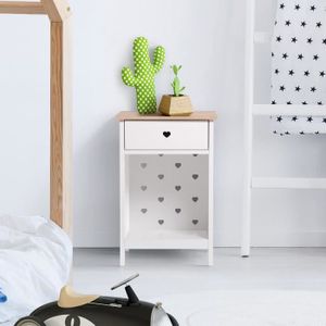 Table De Nuit Pour Les Enfants Table de Chevet Avec Tiroir Motif Petits Chats Blanc Meuble Chambre à Coucher Multifonction Tablette Tiroir de Rangement 