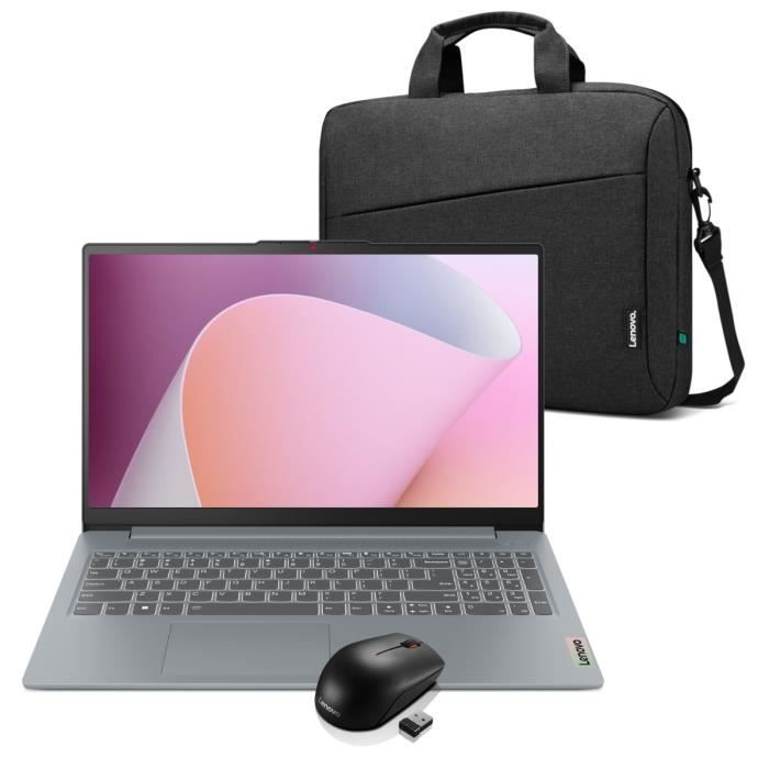 PC Portable LENOVO IdeaPad Slim 3 15AMN8  Sans Windows - 15 FHD - Ryzen 3-7320U - RAM 8 Go - SSD 512 Go + Souris + Sacoche