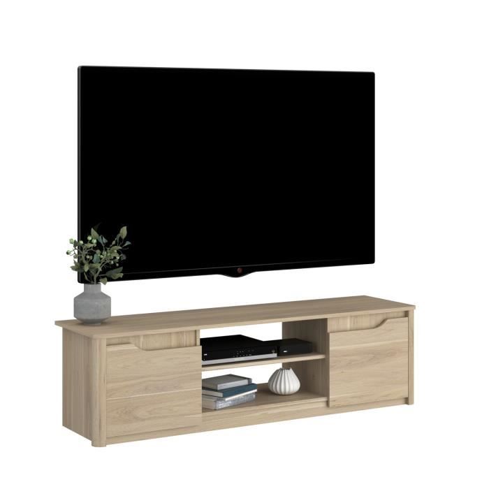 meuble tv classique betty - meuble en panneau de particules décor chêne - l150 x h42 x p60 cm