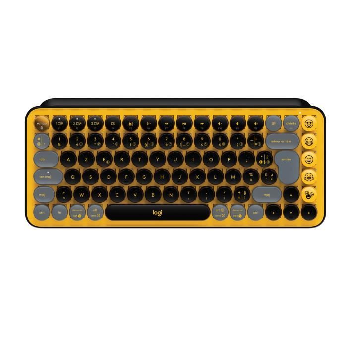 Clavier Sans Fil Logitech - POP Keys Mécanique avec Touches Emoji Personnalisables, Bluetooth ou USB, Design Compact Durable - Jaune