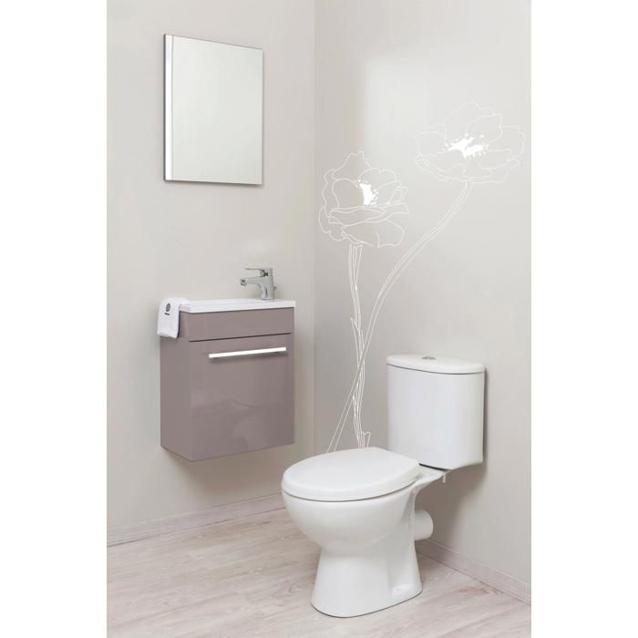 ONDEE ZEN Lave-mains NINO - avec miroir - 44cm - Taupe - Laqué - Livré en kit