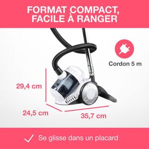 Aspirateur Traîneau Sans Sac 3600W - Puissance 15000Pa, Câble 5m, Idéal Tapis Et Poils D'animaux