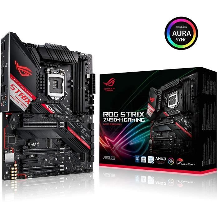 ASUS ROG STRIX Z490 H GAMING Carte mère ATX Socket LGA1200 Z490 Chipset USB C Gen2 USB 3.2 Gen 1 USB 3.2 Gen 2 2.5 Gigabit LAN carte graphique embarquée unité centrale requise ...