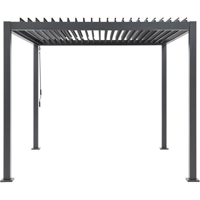 Pergola bioclimatique - GAYA - Structure en aluminium et en acier - Gris - 3 x 3 m