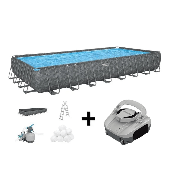 Kit piscine hors sol tubulaire BESTWAY - APX 365 - 956 x 488 x 132 cm - Rectangulaire + Robot aspirateur - Quartz
