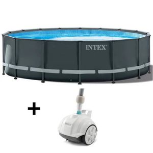 PISCINE Kit Piscine hors sol tubulaire INTEX - Ultra XTR - 488 x 122 cm - Ronde (Filtre à sable, bâche, échelle) + Robot aspirateur Intex