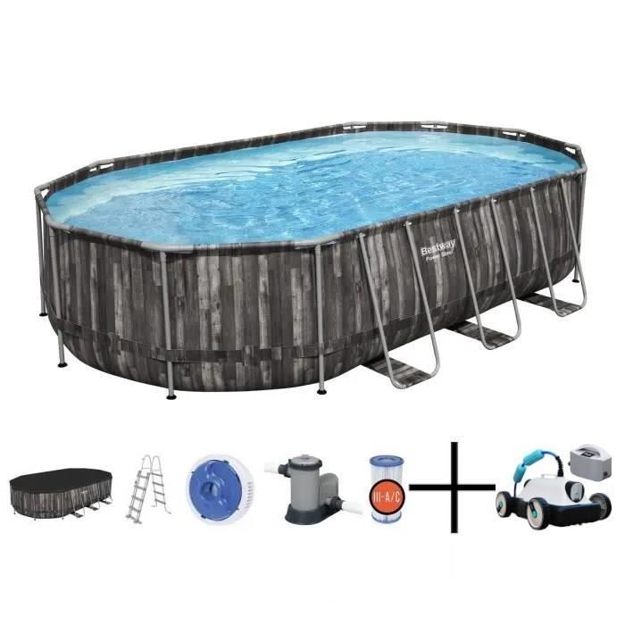 Kit Piscine hors sol tubulaire BESTWAY - Power Steel™ - 610 x 366 x 122 cm – Ovale + Robot nettoyeur