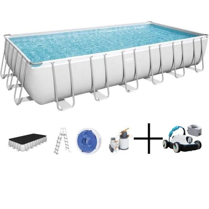 Kit Piscine hors sol tubulaire BESTWAY Power Steel™- 732 x 366 x H 132 cm - Rectangulaire + Robot ne