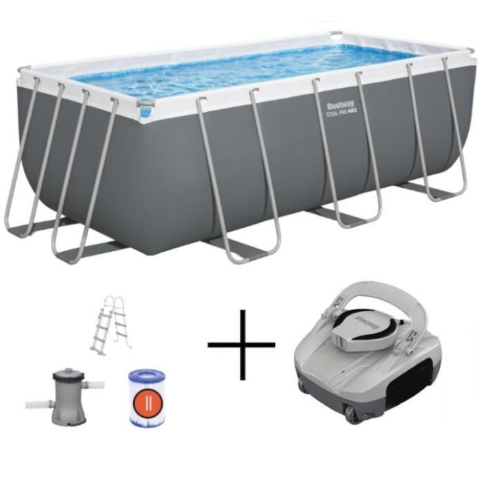 Bestway Kit Piscine hors sol tubulaire - Steel Pro Max - 422 x 201 x 122 cm - Rectangulaire + Robot piscine Gris - vue 3