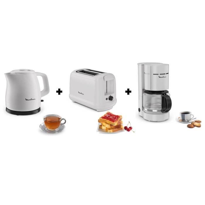 MOULINEX Bouilloire électrique BY153B10 + Cafetière filtre 1,1L FG121B10 + Grille-pain 2 fentes LT16