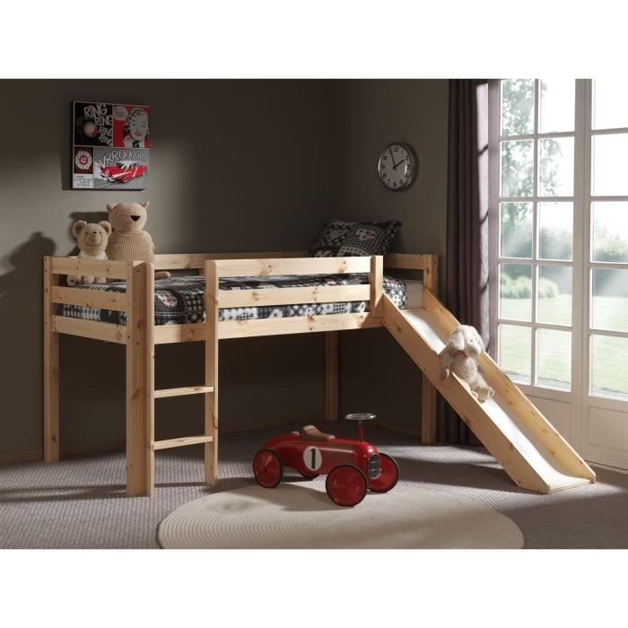 Lit mezzanine pour enfant CLARA en pin massif et sommier - SO NUIT