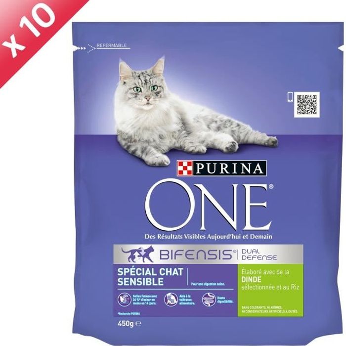 PURINA ONE Spécial Chat Sensible - Dinde et Riz - 450 g (x10) - Pour chat adulte
