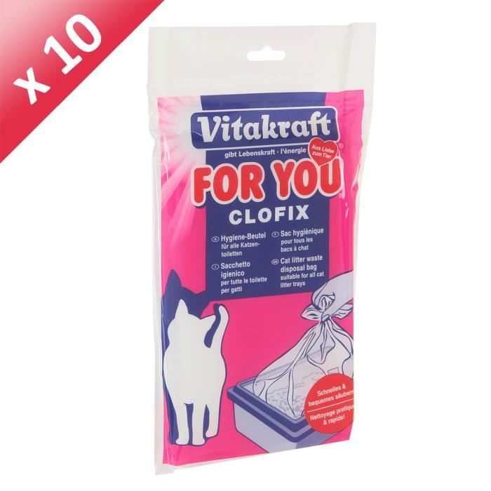 VITAKRAFT Clofix - Sacs hygiéniques pour tous les bacs à litière - Pour chats x15 - (x10)