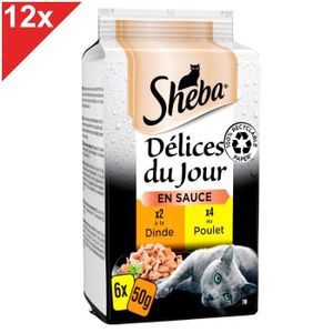 BOITES - PATÉES SHEBA Délices du Jour 72 Sachets poulet dinde en sauce pour chat 50g (12x6)