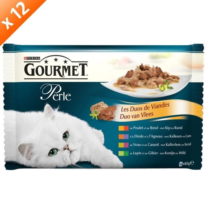 GOURMET PERLE Les Duos de Viandes Multivariétés - 4 x 85 g (x12) - Pour chat adulte