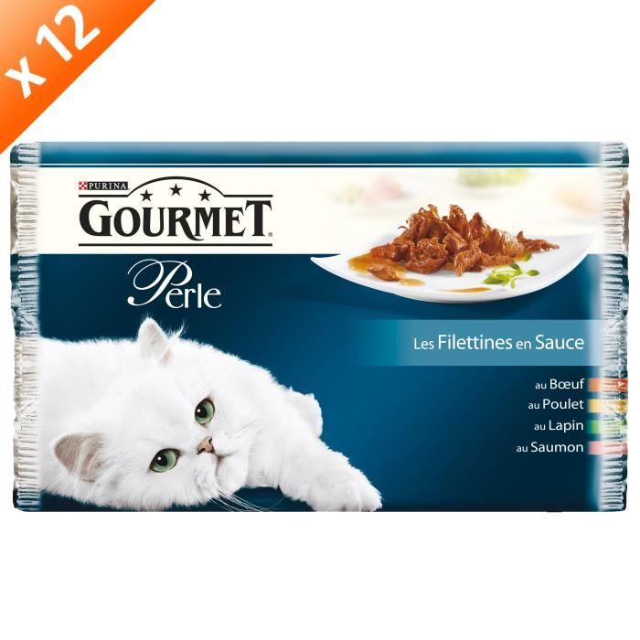 GOURMET PERLE Les Filletines en sauce Multivariétés - 4 x 85 g (x12) - Pour chat adulte