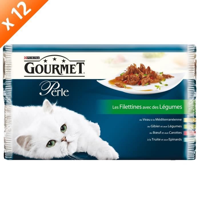 GOURMET PERLE Les Filletines avec des légumes Multivariétés - 4 x 85 g (x12) - Pour chat adulte