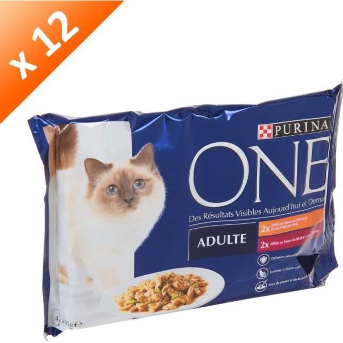 Purina One Sachets Avec Effiles En Sauce Au Poulet Et Au Bœuf Pour Chat Adulte Toutes Races 4x85g X12 Cdiscount Animalerie