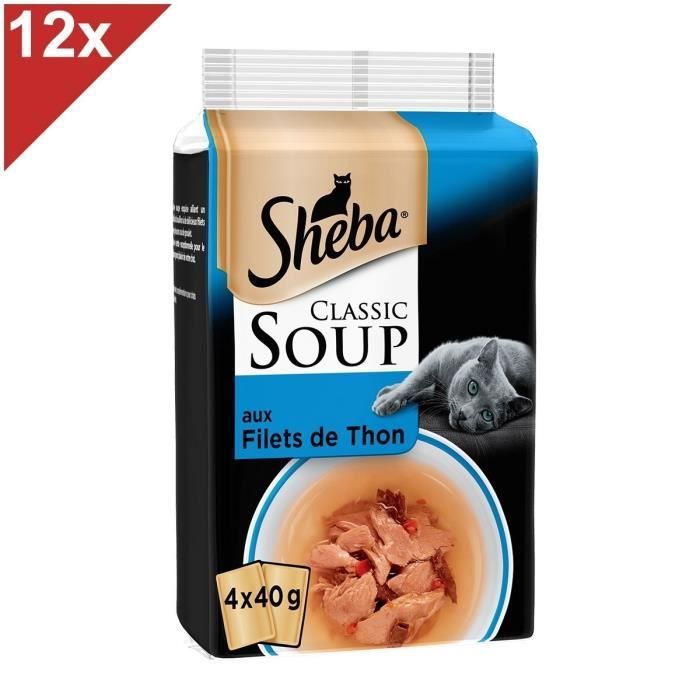 Meilleurs prix pour SHEBA Soupe 48 Sachets fraîcheur aux filets de thon pour chat 40g (12x4)