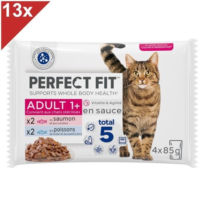 PERFECT FIT 52 Sachets fraîcheur sauce poissons chat adulte stérilisé 85g(13x4)