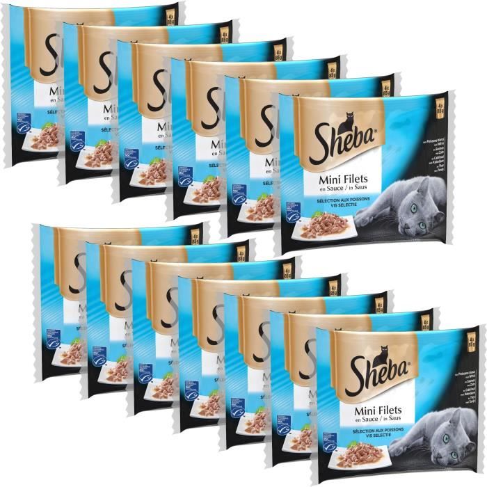 SHEBA Mini filets sachets fraîcheur en sauce - Aux poissons - Pour chat - 52 x 85 g